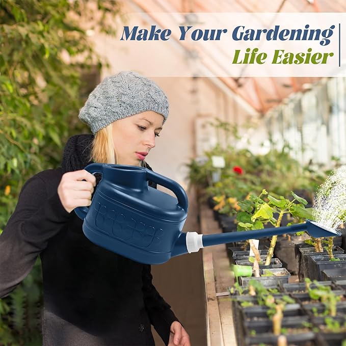 Watering Can for Indoor & Outdoor Plants, Plant Watering Can with Stainless Steel Shower Head, 1 Gallon Plastic Water Can for Garden, Flowers, Vegetable, Greenhouse (AlpineGreen)