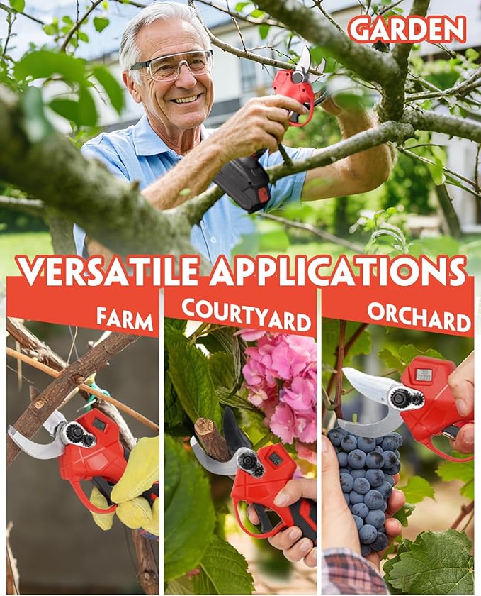 VEITORLD 20V Electric Pruning Shears, Garden Shears, 30mm 1.2'' Cutting Diameter Portable Cordless Branch Cutter Tree Trimmer with LCD Display&Replaceable Blades (Included 2Pcs 2.0Ah Batteries)