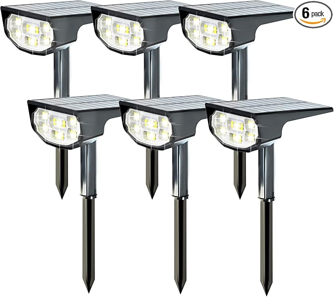 Solar Spot Lights Outdoor IP68 Waterproof, Ultra-Bright Performance,Simple Modes for Easier Operation, Auto On/Off,Solar Powered Landscape Lights for Garden, Yard, Pathway (Cool White, 6 Pack)
