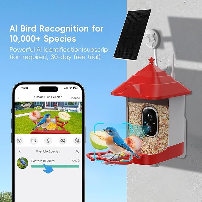 Smart Bird Feeder with Camera, Solar Panel & 5200mAh Battery, 4K HD Video, AI Identification, Instant Arrival Alerts & Alarm, IP65 Weatherproof, 32GB Card, 2L Capacity, Bird Lover’s Smart Companion