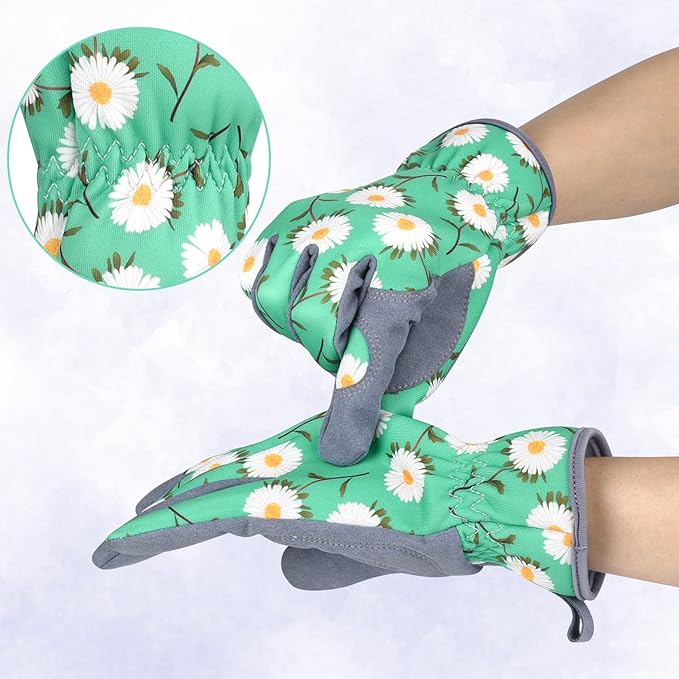 Womens Gardening Weeding Working Gloves, Leather Garden Glove for Women Thorn Proof No Stab for Digging, Planting,Pruning