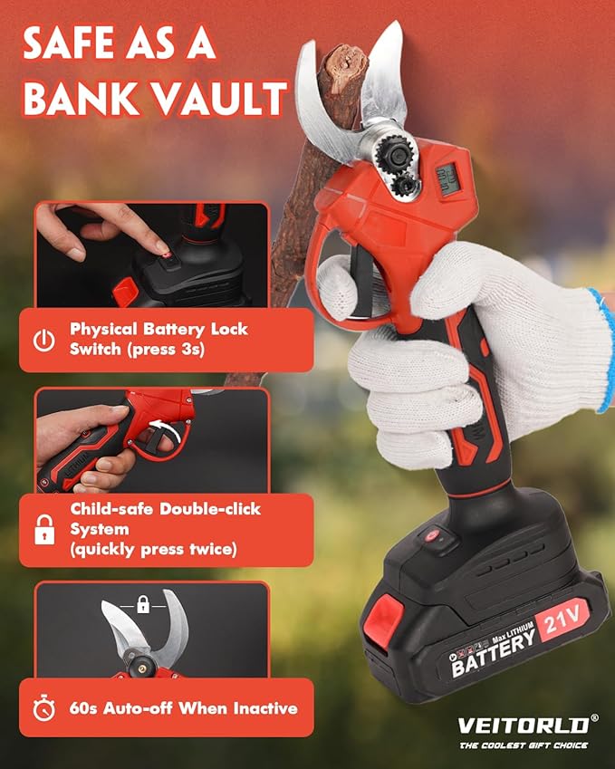 20V Electric Pruning Shears, Garden Shears, 30mm 1.2'' Cutting Diameter Portable Cordless Branch Cutter Tree Trimmer with LCD Display&Replaceable Blade, Gifts for Men Dad Him Husband Christmas