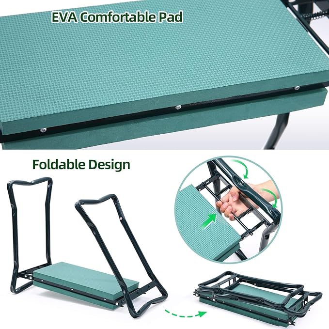 Ohuhu Garden Kneeler and Seat Heavy Duty, Upgraded Gardening Stool with Thicker and Wider EVA Foam Kneeling Pad Foldable Garden Bench with 2 Large Tools Pouches, Ideal Gardening Gifts for Women Men