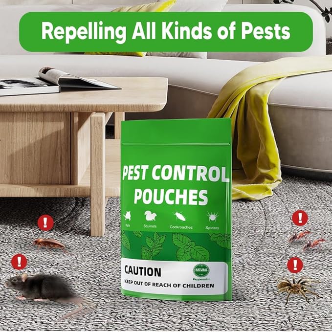 Pest Control, Mouse Repellent Pouches, Rodent Repellent, Mice Repellant Indoor, Peppermint Mice to Repel Spider, Ant, Roach & Mosquito, Rat Repellant Outdoor, Keep Mouse Out of Camper-12P