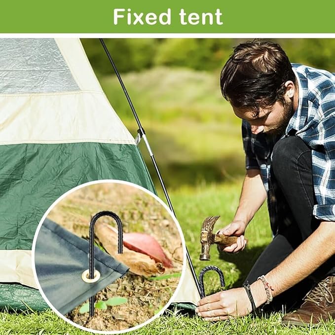 Rebar-Stakes-12-Inch, Ground Stakes Heavy Duty J-Hook Black Coated Anti-Rust Heavy Duty Ground Anchors for Garden Dog Fence Chicken Coop Christmas Decorations Deer Fence 4pcs