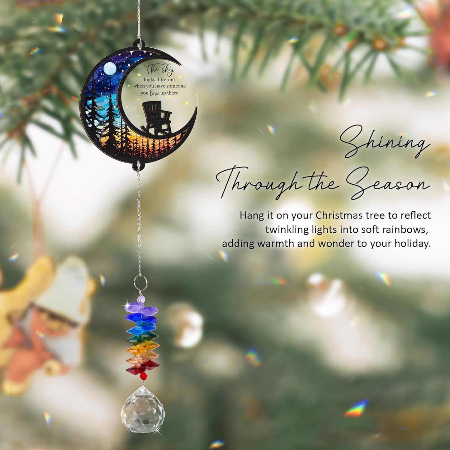 Memorial Suncatcher - Moon Chair Ornament - Sympathy Gift for Loss of Loved One - Bereavement Gifts - Condolence Gift - Memorial Rainbow Maker - Remembrance Ornament - Funeral Keepsake