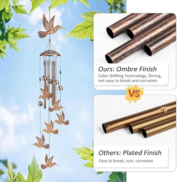 Hummingbird Wind Chimes for Outside,Gardening Gifts for Bird Lover,Women,Men/Mom,Birthday Party Decorations,Memorial Gifts,Wind Chimes Outdoors,Indoors,Room,Home,Wall,Garden,Patio,Yard Decor