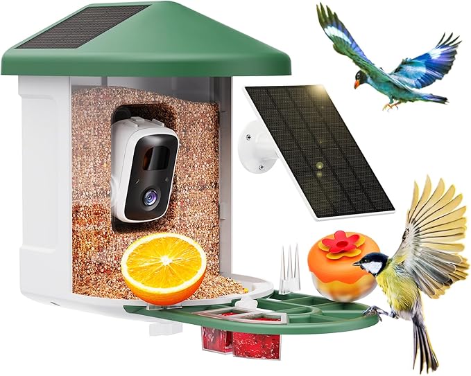 Bird Feeder with Camera with AI Identify Birds Species Solar Panel, Smart Bird House with Cam, 2K Live View, Instant Arrival Alerts