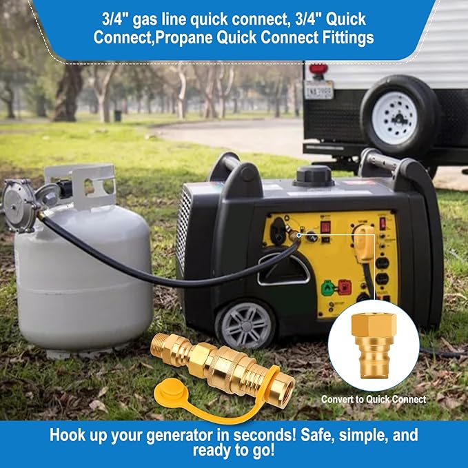 3/4" Natural Gas Quick Connect, Hose Quick Connect,Natural Gas Quick Connect Fittings, Heavy-Duty Brass Large Flow Quick Disconnect for Commercial Kitchen Equipment, Generator Etc Gas Equipment