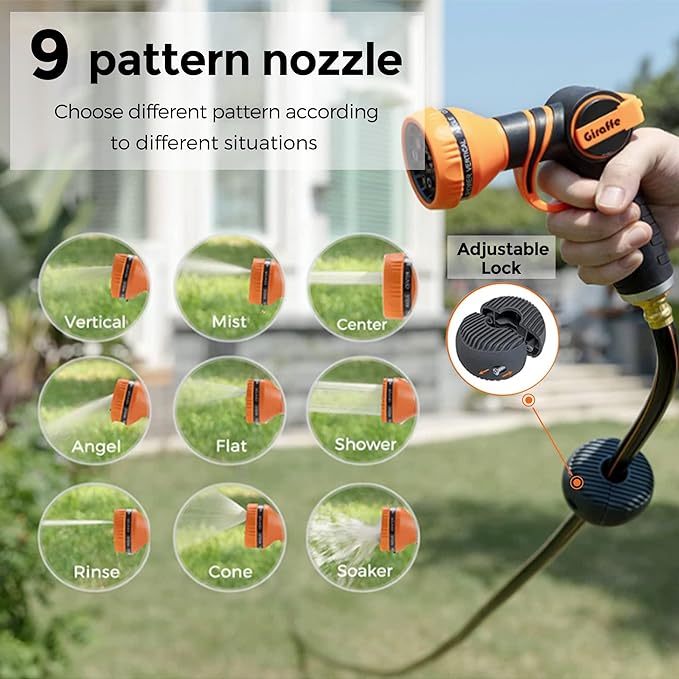 Giraffe Tools Retractable Garden Hose Reel 1/2 Inch x 100 ft, Super Heavy Duty, Any Length Lock, Slow Return System, Wall Mounted and 180 Deg Swivel Metal Bracket