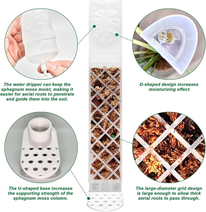 4 Psc 9'' D Shaped Moss Pole with Water dripper,Easy-to-Assemble Monstera Plant Support,Anti-tip Sturdy Plant Poles for Large Climbing Plants,Plastic Moss Pole for Plants Indoor (White)