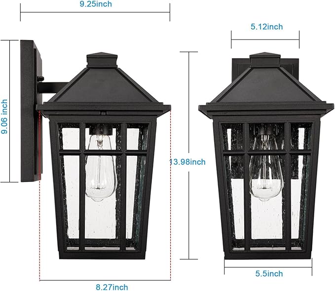 Darkaway 2pcs Outdoor Sconce Lights Wall Light Fixtures, 14inch Large Porch Light Outdoor Wall Anti-Rust Black Aluminum with Glass for Patio Yard Doorway Garage