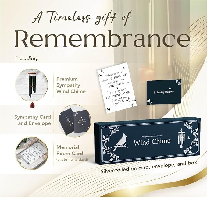 Sympathy Wind Chimes 37 inches Funeral Gift with Premium Packaging and Sympathy Card Memorial for Loss of a Loved One, Outdoor Bereavement Mom Dad Family