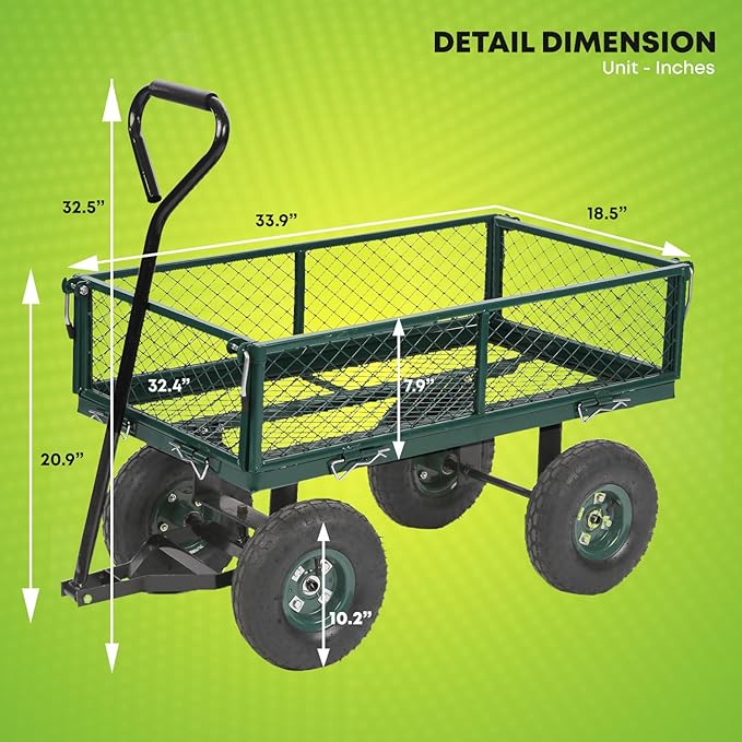 PayLessHere Heavy Duty 500 Lbs Capacity Mesh Steel Garden Cart Folding Utility Wagon with Removable Sides for Beach Lawn Yard Landscape