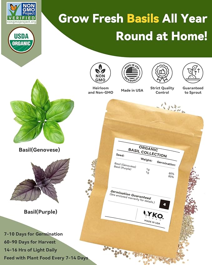 Hydroponics Seed Pod with Genovese Basil & Purple Basil, 16 Pods Complete Kit with Sponge, Basket, Dome, Label, Compatible with AeroGarden, Ahopegarden, GARDENCUBE, iDoo & MUFGA Indoor Smart Gardens