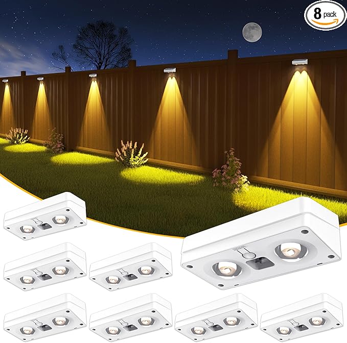 Solar Fence Lights 8 Pack, 50 Lumens Outdoor Fence Solar Lights with 12 Modes RGB Color Glow LED Solar Lights Outdoor Waterproof for Patio, Backyard, Deck, Fence, Railing. (White Shell)