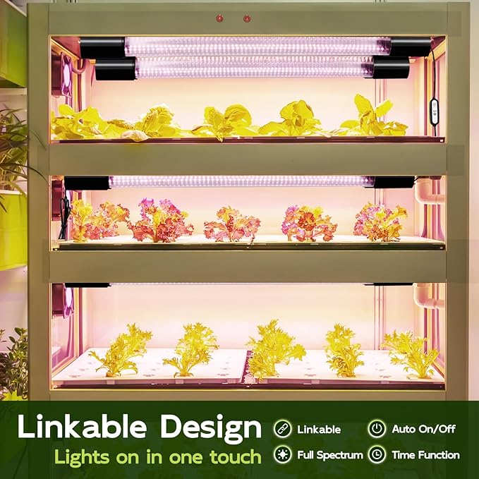 Hlite 16inch 2 Pack LED Grow Lights - Linkable Grow Lights for Indoor Plants, Full Spectrum Plant Lights Plug and Hanging Design with Auto On/Off Timer Hanging Grow Light from Seedling to Flowering