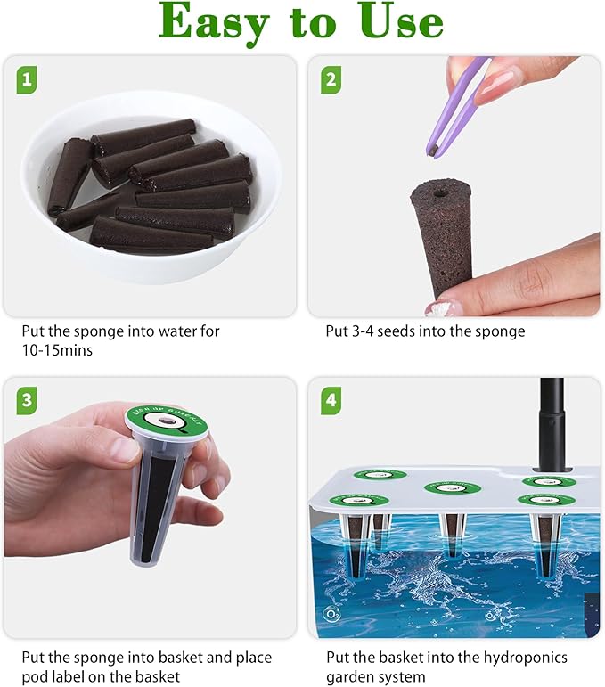 110 Pcs Seed Pod Kit for Aerogarden with 55 Grow Sponges, 54 Pot Lables &1 Tweezer, Grow Anything Kit for Indoor Hydroponics Growing System, Replacement Root Growth Sponges for Aero Garden iDOO...