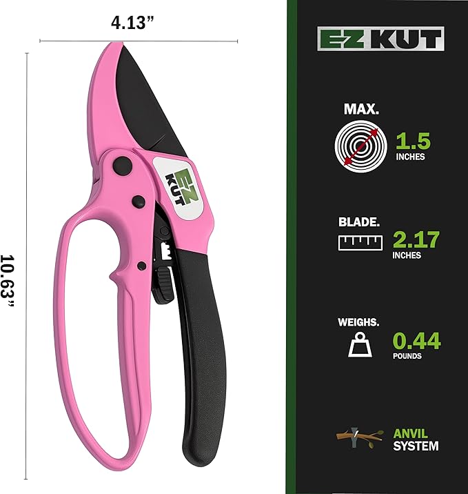 EZ Kut Heavy Duty Pruners Ratchet Hand Pruner with Ratcheting Action Great Garden Hand Tool Clippers Gardening pruners arthritis tools Ratcheting Anvil Hand Pruner Pruning Shears Heavy Duty Since 1988