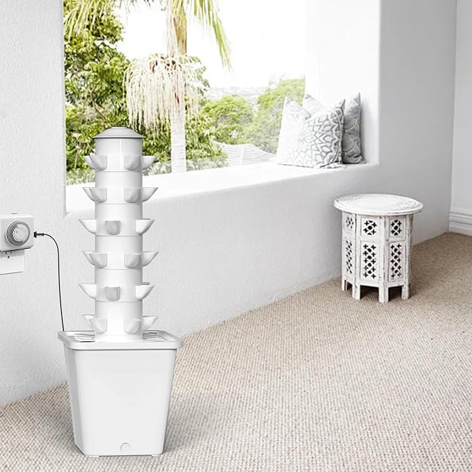 Hydroponics Growing System, 30-Plant Indoor Hydroponic Tower with Pump System, Plants Germination Kit, Smart Aeroponic Herb Garden, Vertical Hydroponic System for Gardening Lover (No Seed)