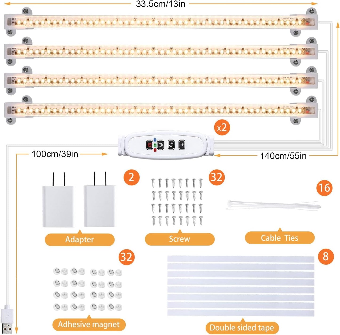 LED Plant Grow lamp, 3500K Full Spectrum Growing Light Strips for Indoor Small Plants with 3/9/12H Timer & 10 Dimmable Levels, LED Growth Light for Green House Hydroponics Succulent 2 Pack