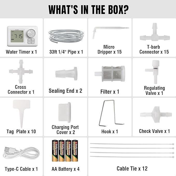 Raddy WS-64 Automatic Plant Waterer Indoor Self Watering System for 15 Potted Plants, Programmable Water Timer with LCD Display, Rain Delay for Balcony Patio, or Greenhouse