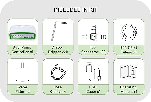 Automatic Watering Drip Irrigation Kit for 20 Plants with Dual Digital Programmable Water Timer, Indoor Automatic Watering System for Houseplants