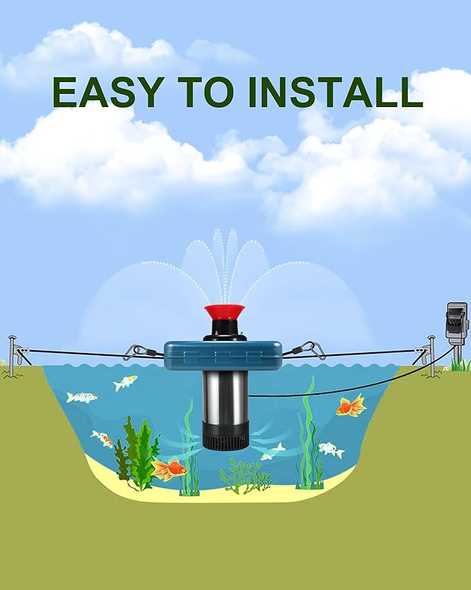 Pond Fountain Aerator 1HP, AS2 750W 15000GPH 110V/120V High Flow Floating Water Fountain Pump With 100ft Power Cord, Stainless Steel Body Aerating Fountains Cascade for Large Small Pond/Lake