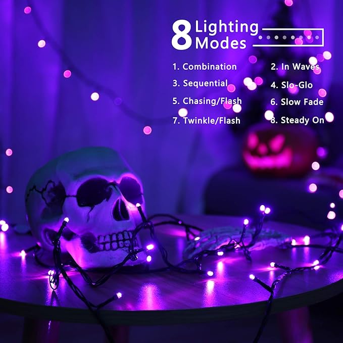 Brizled Purple Lights, 78.74ft 240 LED Halloween Lights Connectable with Timer, 8 Modes Plugin Purple Light String Waterproof Outdoor Mini Light for Outside Indoor Spooky Tree Decor