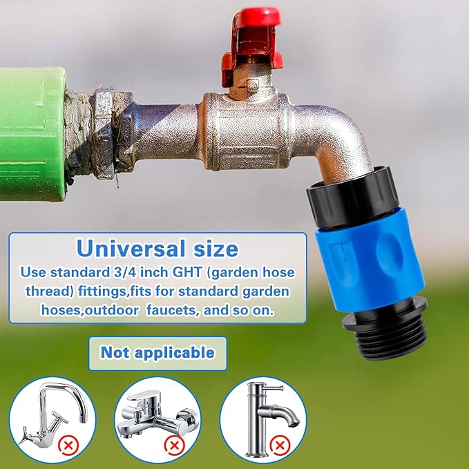 16 Pieces Garden Hose Quick Connect Fittings 3/4 Inch Plastic Water Hose Quick Connect Male and Female Water Hose End Adapters with 10 Pieces Rubber Washer (Blue)