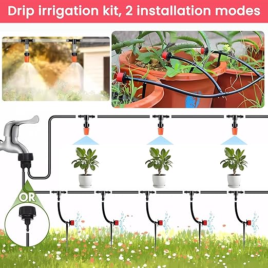 100ft Drip Irrigation System with 50 Adjustable Sprinklers – Automatic Garden Watering System for Outdoor Plants, Lawns, Flower Beds – Efficient Water-Saving Sprinkler System
