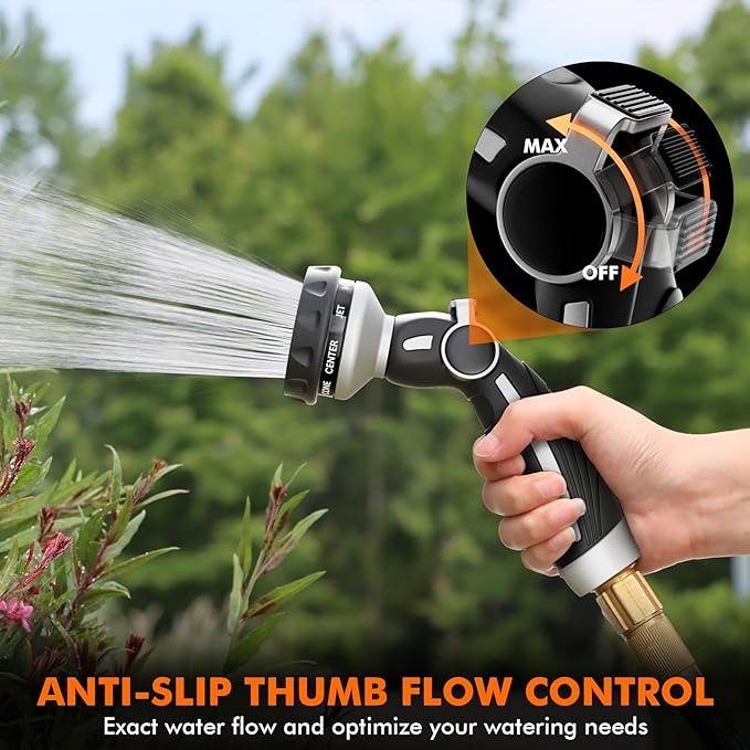 RESTMO Water Hose Nozzle, Metal Garden Hose Sprayer, Heavy Duty | 9 Spray Patterns | High Pressure | Thumb Flow Control, Ideal for Outdoor Lawn & Plant Watering, Car & Pet Washing, Silver