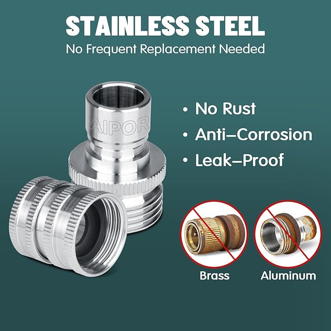Quick Connect Hose Fittings for Garden Hose Quick Connector 3/4 Inch GHT Stainless Steel Quick Release Connectors No-Leak (3 Set)
