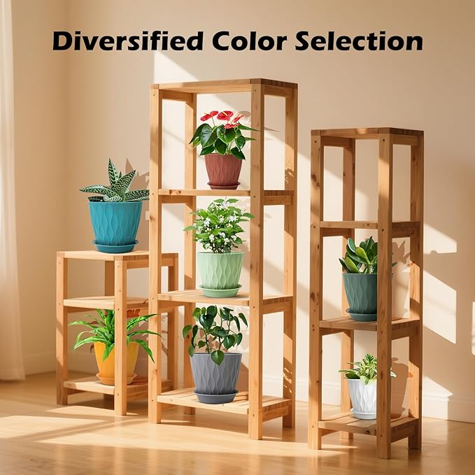 GARDIFE 7/6.5/6/5.5/5/4.5/4 inch Plant Pots, 7 Pack Flower Pots Indoor Outdoor, Planters with Drainage Holes and Tray Saucers (Color-Green)