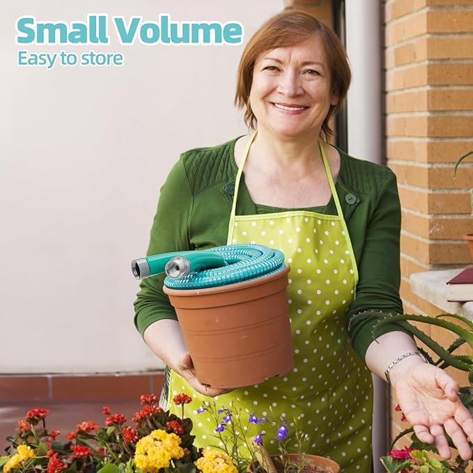 SPECILITE 50ft 304 Stainless Steel Garden Hose Metal, Heavy Duty Water Pipe with Nozzles for Yard, Outdoor - Flexible, Never Kink & Tangle, Puncture Resistant (Sky Blue)