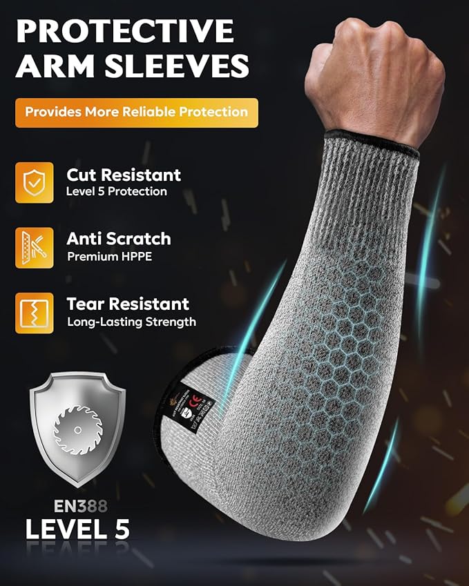 Evridwear Protective Arm Sleeves Cut Resistant Farmers Sleeves for Men Work, Gardening, Farming, Arm Protectors for Thin Skin and Bruising (Small, Grey No Thumb Hole) 2 Pairs