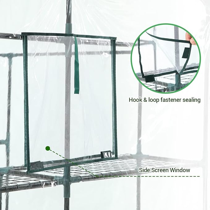 Ohuhu Plastic Greenhouse for Outdoors: Portable Walk in Plant Green House with Improved Transparent PVC Cover, 3 Tiers 12 Shelves Stands Small Greenhouses Backyard Green Houses for Outside Heavy Duty