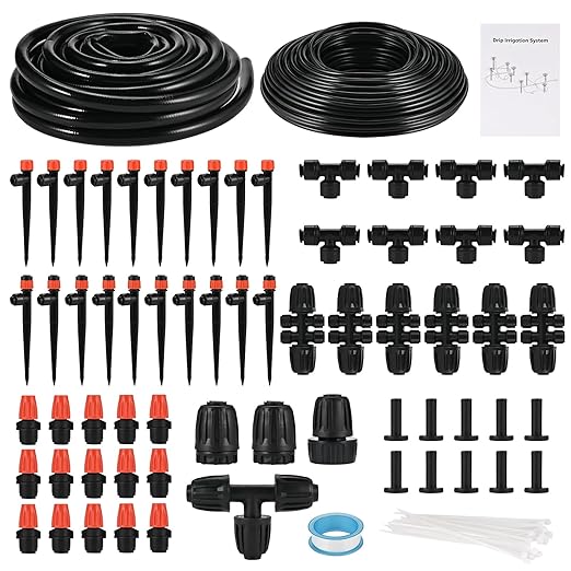 Complete 234FT Drip Irrigation System with 87 Quick Connectors - Automatic Sprinkler Kit for Lawn, Raised Bed, Greenhouse & Plant Watering. Includes 1/4'' Tubing, Drip Emitters, & Connectors