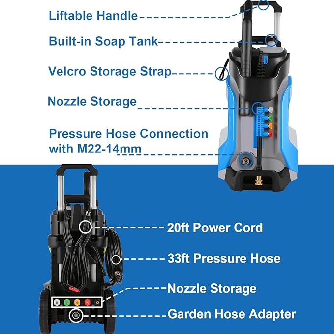 Electric Pressure Washer 5000PSI 4.0GPM Power Washers with M22-14mm Pressure Hose 33FT, Power Sprayers High Pressure with 1/4" QC Compatible Surface Cleaner for Home Cars Driveways, Dblue