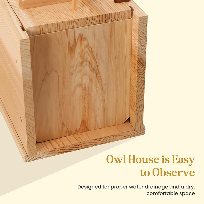 Owl House for Outdoors – Premium Large Cedar Nesting Box – Prebuilt Wooden Birdhouse for Screech Owls – Easy to Hang with Two Hanger Brackets, Mounting Screws & Cedar Shavings