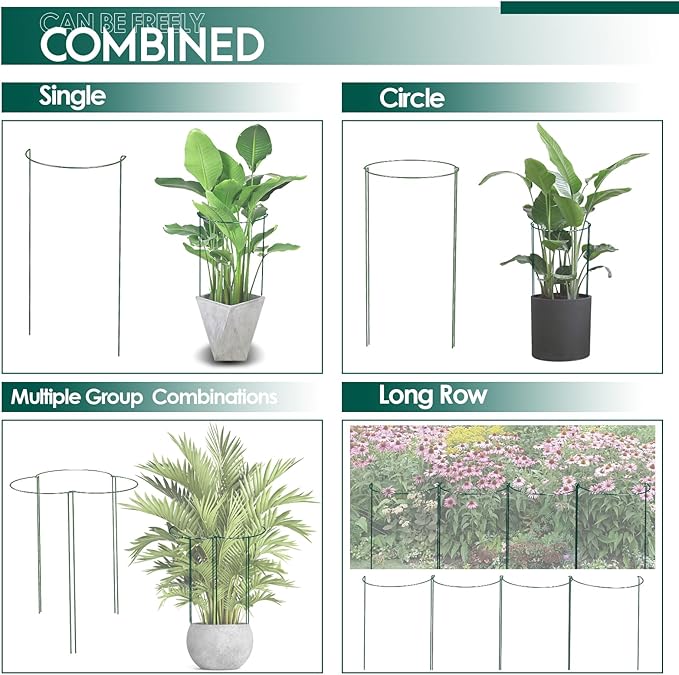 12 Pack Garden Plant Support Stakes, Half Round Peony Cages and Supports, Metal Garden Support Ring, Border Support for Outdoor Indoor Plants, Peony, Hydrangea,Tomato, Monstera