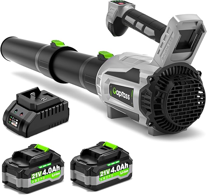 Leaf Blower Cordless, 2 x 4.0Ah with Battery and Charger, 5 Speed & Turbo Mode 650CFM 180MPH Blowers for Lawn Care, Lightweight Electric Leaf Blowers for Lawn and Yard Care, Blowing Leaves Snow