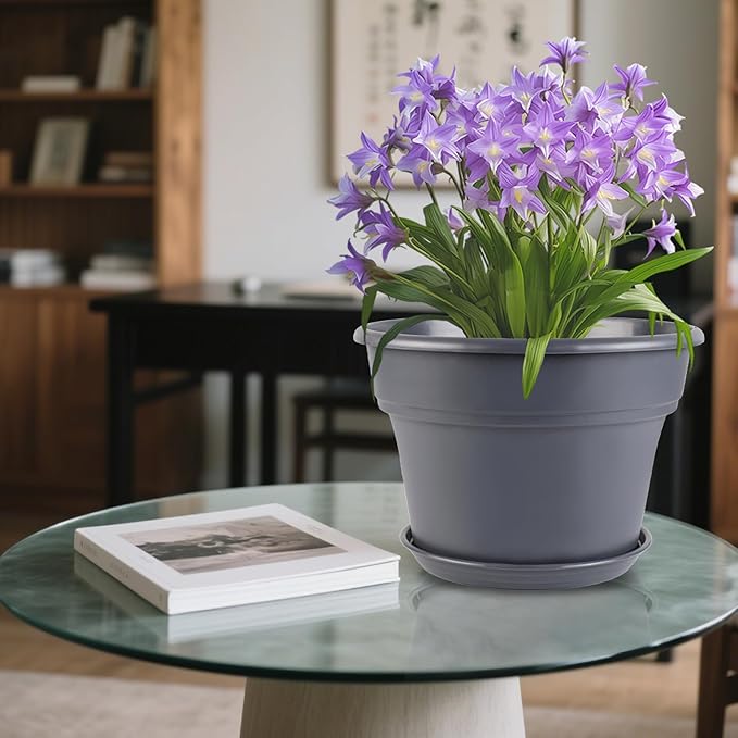 16-inch-Plant-Pots, 4 Pack Large Planters for Outdoor Plants, Plastic Flower Pots Indoor with Drainage Holes & Trays, Classic Garden Pot Container for House