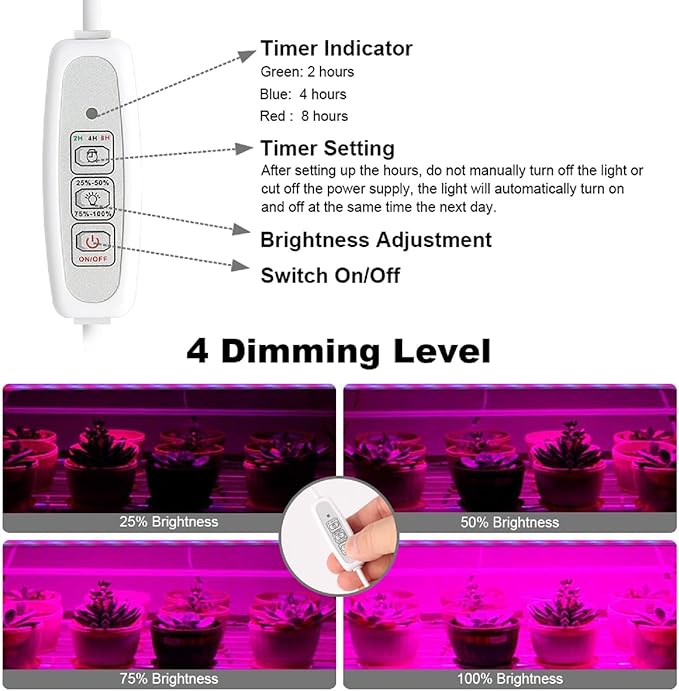 Mosthink LED Grow Light for Indoor Plants, 20W Grow Light Strips with Auto On/Off Timer, 48 LEDs /4 Dimmable Levels, Plant Light Bars for Succulents, Seedlings,Indoor Greenhouse,Plant Shelf