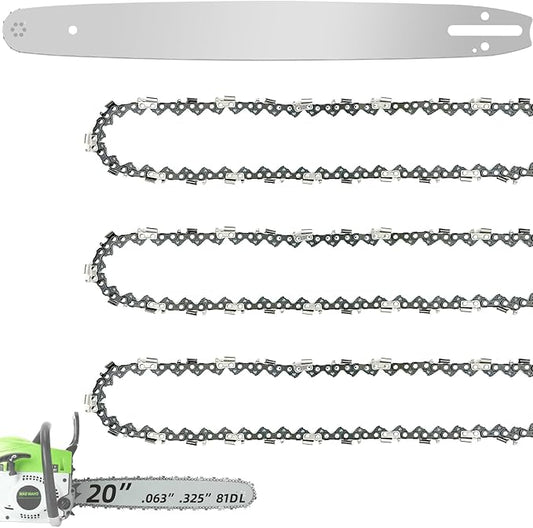 20 Inch Chainsaw Bar and Chain Combo for Stihl .325" Pitch .063'' Gauge 81 Drive Links Fits STIHL 20” Chainsaw Replacement Chains MS260 MS280 MS290 MS291 024 026 028 029 036 (3 Chains + 1Bar)