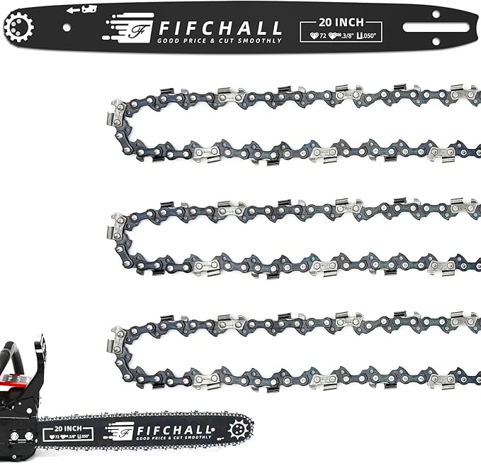 20 Inch Chainsaw Bar & Chain Combo for Husqvarna 20" 72 Drive Links 3/8" Pitch .050" Gauge Fits Husqvarna 455 Rancher 555 Rancher 570 576XP 257 365 372XP, Poulan PP5020AV PR5020 (3 Chains+ 1Bar)