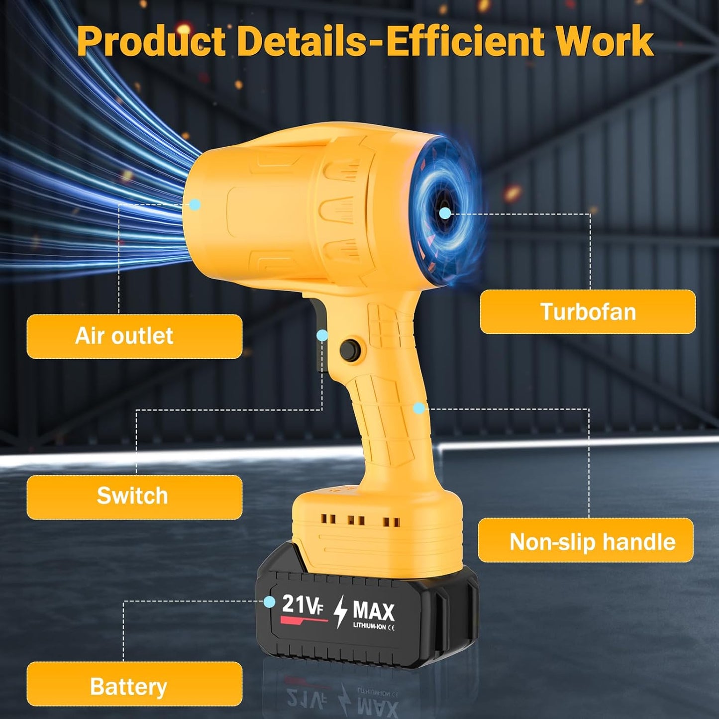 Handheld Electric Cordless Leaf Blower โ 500,000RPM Mini Turbo Jet Blower with 2ร4.0Ah Batteries & Charger, Lightweight for Patio, Lawn, Garage Cleaning (Yellow)