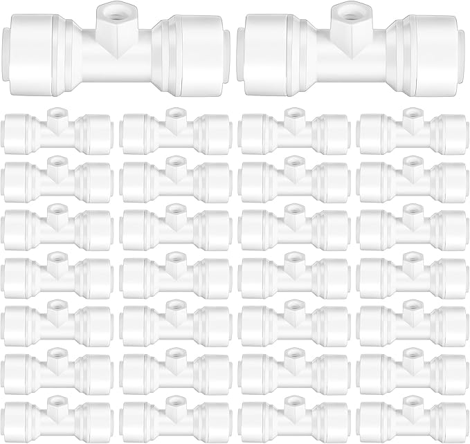 30 Pcs 1/4" Drip Irrigation Tee Connectors for Tube Quick Connect Parts Fittings for 1/4 Inch(6.35mm) Irrigation Tubing or Sprinkler(White,Misting Nozzle)