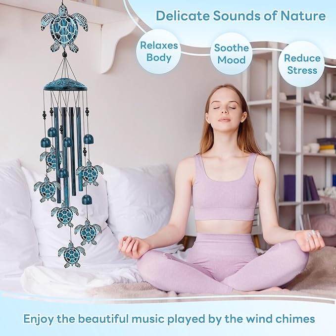 Sea Turtle Wind Chimes for Outside, Large Turtle Garden Decor, Unique Sea Animal Decor for Mom, Grandma, 40" Outdoor Windchimes for Lawn, Porch, Patio, Yard, Christmas