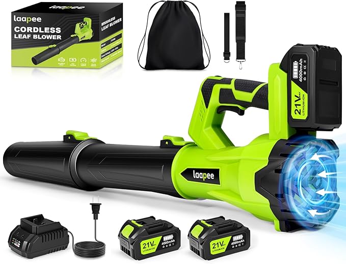 Leaf Blower Cordless,Brushless Electric Leaf Blower with 2 x 4.0Ah Battery Powered and Fast Charger, 680 CFM Cordless Blowers for Lawn Care and Dust,Snow,6 Speed Control